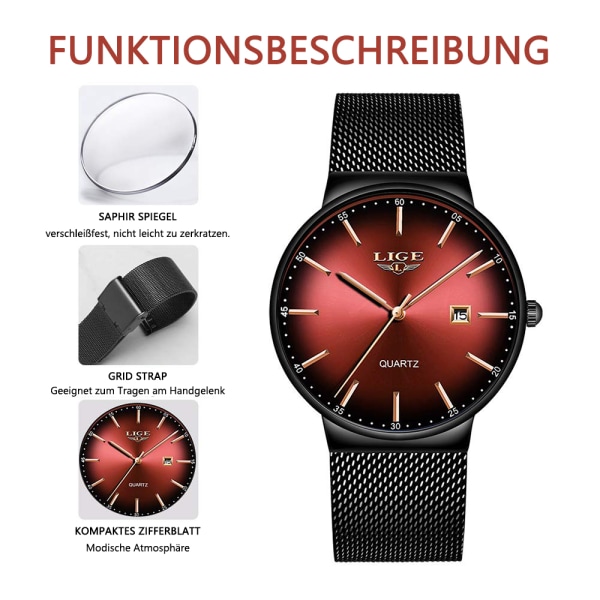 Ur, Mænds Tynd Vandafvisende Rustfrit Stål Mesh Mode Minimalistisk Analog Kvarts Armbåndsur Mænd (grøn)