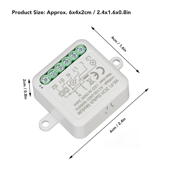 Wifi APP -kaukosäädin kytkin relemoduuli WiFi 2CH valokytkimen moduuli Tuya AC 100‑240V