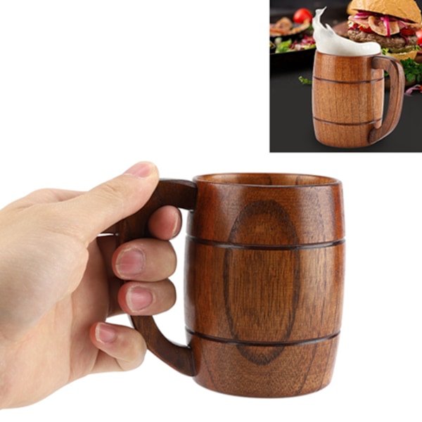 Naturlig träölmugg Retro Stor kapacitet Te Vatten Klassisk trä Dricksmugg med handtag