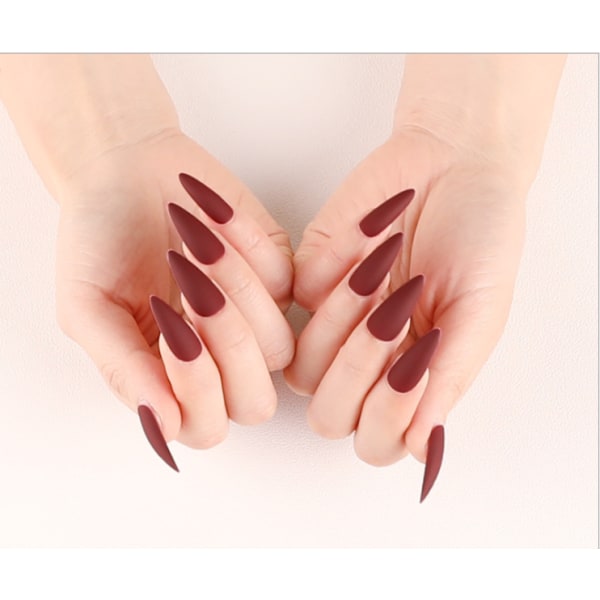 24 stk. Falske Negle Matte Ren Farve Medium Lange Stiletto Mandel Tryk på Negle Falske Spidser Kunstige Finger Manicure til Kvinder og Piger (Sort)
