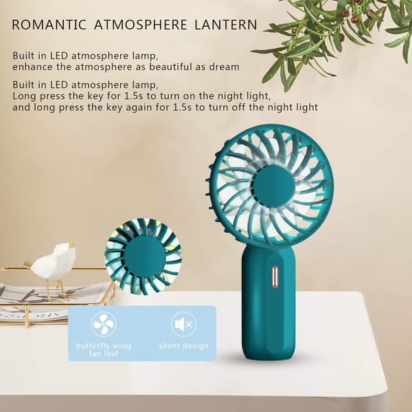 Mini USB-ventilator, bordventilator med 3 justerbare hastigheder, USB-lommeventilator, genopladelig, ideel til søvn, kontor, rejser osv. (Grøn)