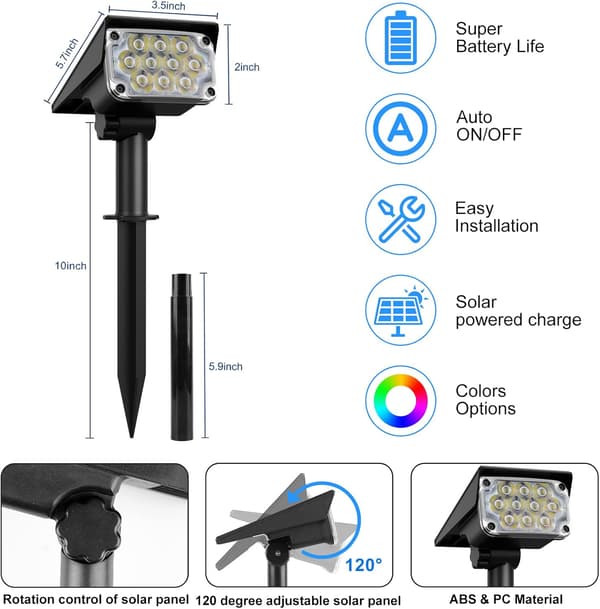 Pakke med 1 solcellelampe udendørs, 10 LED solcellelamper udendørs farve