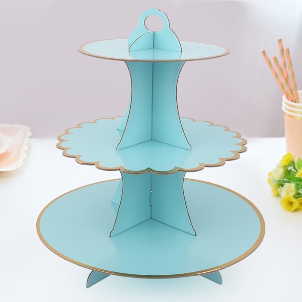 Elegant 3-vånings Cupcake-ställ, Återanvändbart konditoriställ för födelsedagsbröllop, Dekorativt dessertställ i kartong med klassiskt blommönster