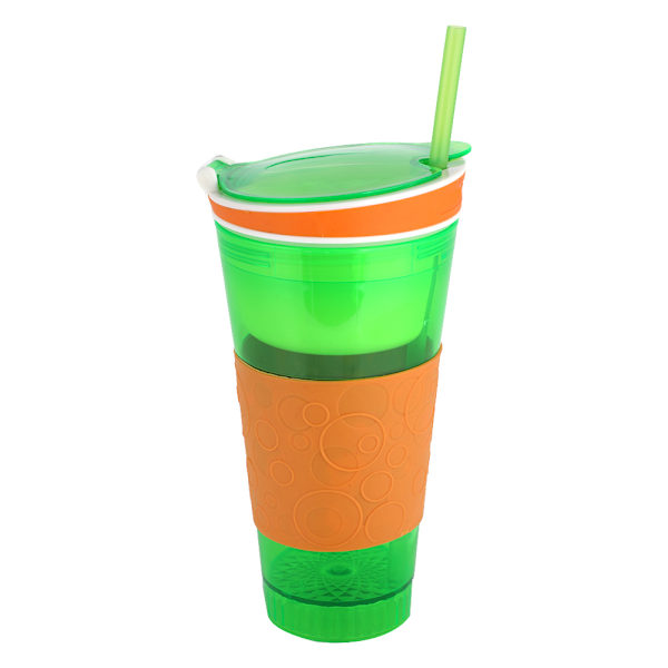 2-i-1 Snack og Drikke Rejsemug Kid Rejsekrus Drikkeholder, Drikke Snack Kop (gul+grøn)