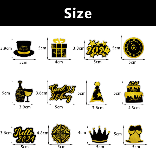 12 Styk Happy New Year Cupcake Toppers, 2024 Fest