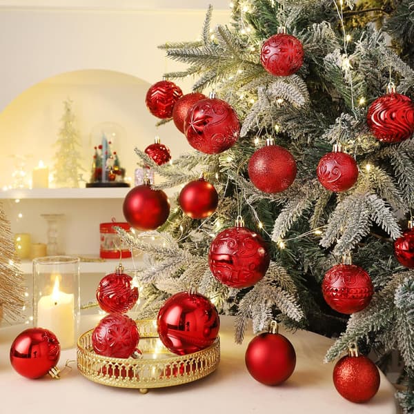 Sæt med 25 røde julekugler, perfekte til juletræer, højtider, bryllupper og fester Red