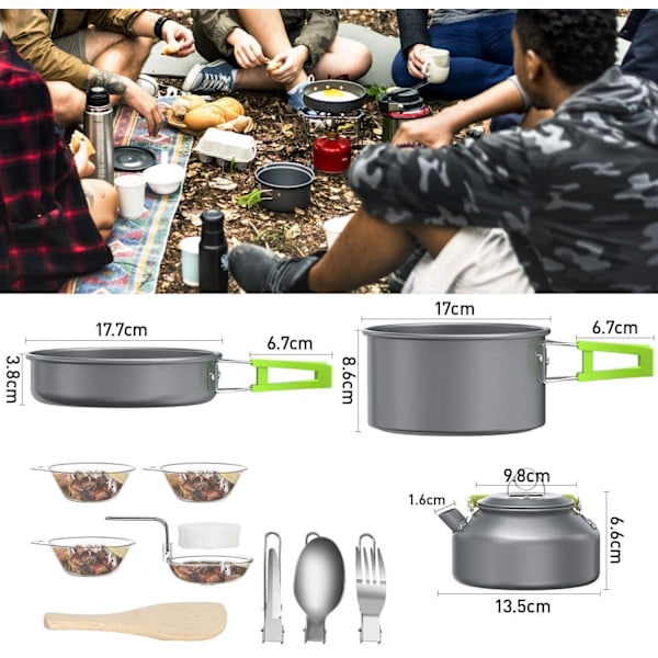 Bärbart Campingköksset, Livsmedelsklassad Aluminiumlegering Kokkärl, Giftfritt & Snabb Värmeledning, Perfekt För 1-2 Personers Utomhusaktiviteter