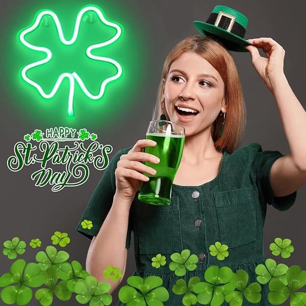 Irsk Firekløver Lysende St. Patricks Dag 1 stk Neon Skilt