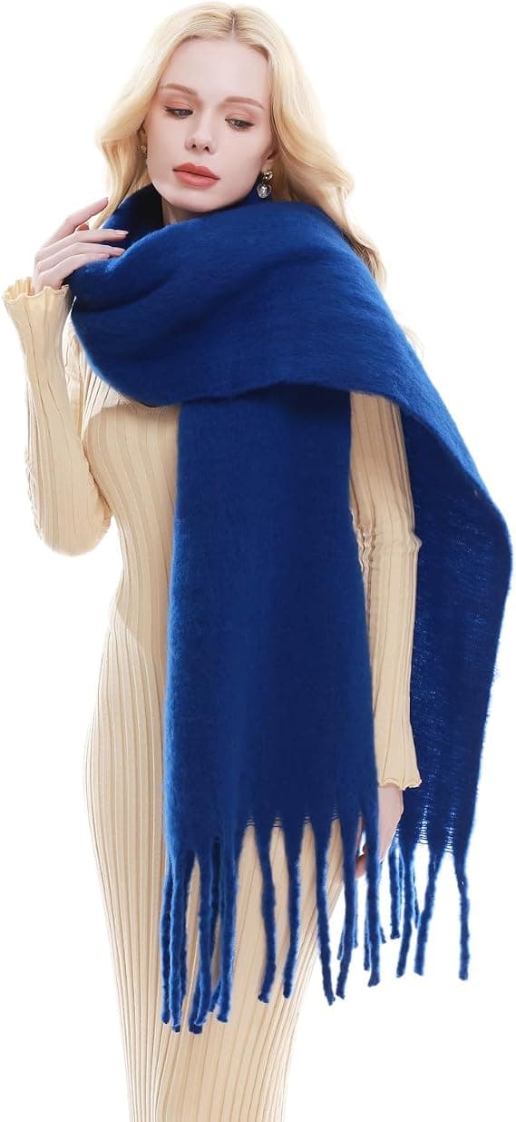 Stort Skjerf for Kvinner Vinter Varmt Tykt Skjerf Oversized Teppe Skjerf LT01 Blue