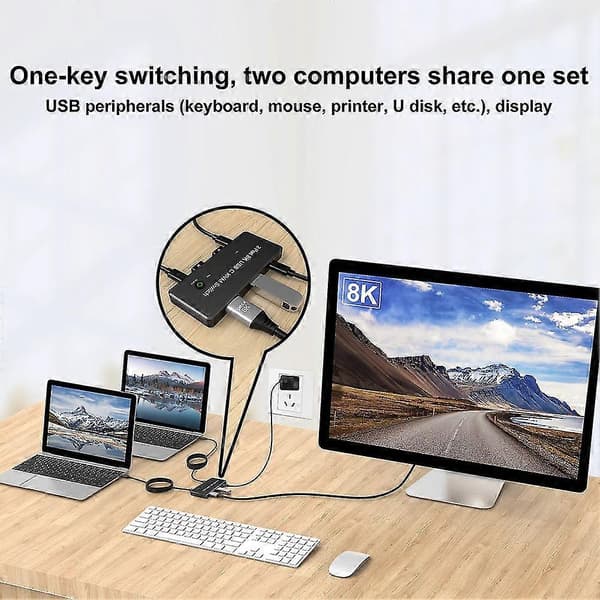 Til 3/4 Kvm Switch Usb-c Til Displayport Med 3port Usb2.0 8k@60hz 4k@144hz Dp 1.4 Til Skærm Mus