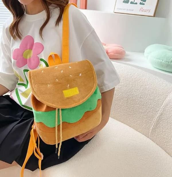 Hamburger Design Rygsæk Håndtaske! Sød Frontklap Snørepose!