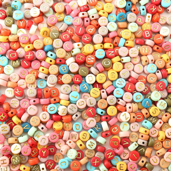 1000 Alphabet Perler, Akrylperler, 4x7mm Guld Alphabet A-Z