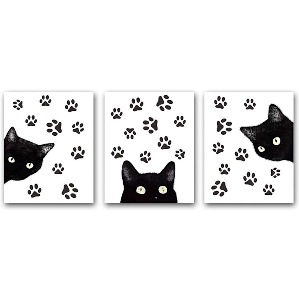 Set med 3 djur katt väggkonsttryck, rolig affisch med svart katt a