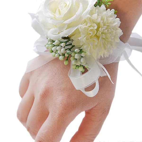 2-delt Blomster Håndleds Corsage Sæt, Kunstig og Nellike Håndleds Corsage Sæt Til Brud Og Brudgom(pi
