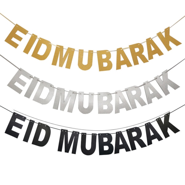 3 set Eid Mubarak dekoration, Eid Mubarak Ramadan firande dekoration för hängande banderoll, muslimsk ramadan festflagga Mubarak Ammer hängande banderoll