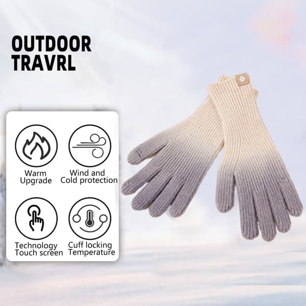 Vinter Touchscreen Uld Magiske Handsker til Kvinder Varm Strik Touchskærm Gradient Farve Åben Finger Handsker Foret til Kvinder Khaki