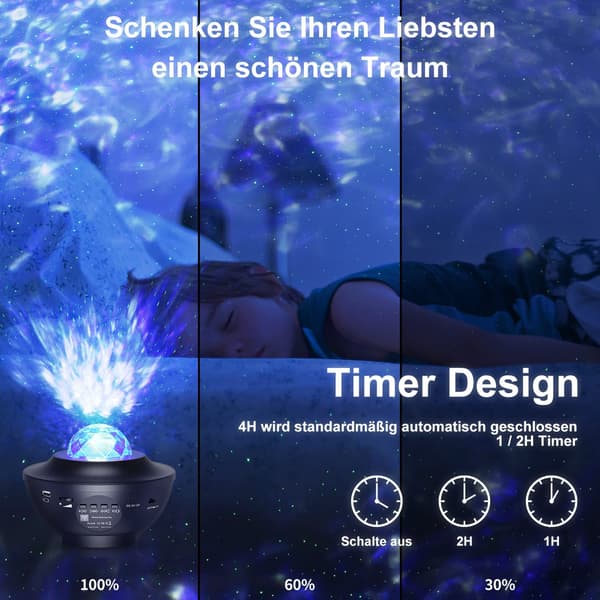 Drömsk Nattlampa Symfoni, Ocean Wave Galaxy Projektor med Bluetooth-högtalare för Romantiska Sovrum