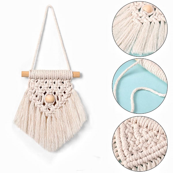 Handgjort Heminrednings Macrame Kit, Vardagsrumsdekoration Med Unika Mönster Och Geometriska Designer, Bohémisk Mini Macrame Väggbonad För