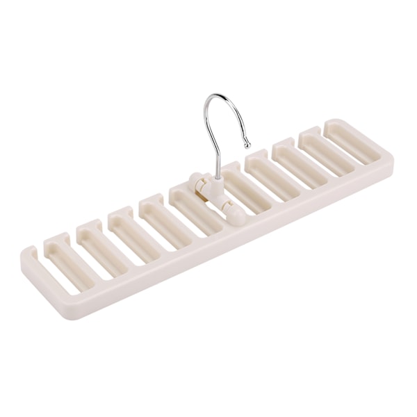 Beige 10-roms slips- og skjerfholder med belte, robust plast, plassbesparende til skap og garderobe
