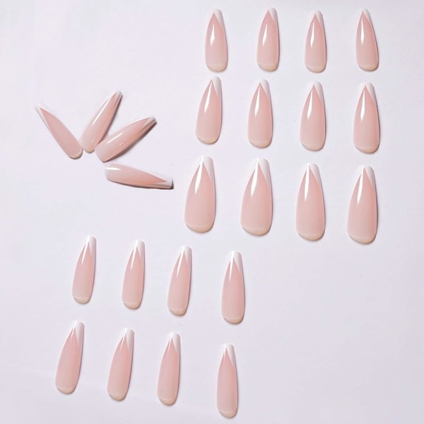 Vaveah 24 st Press on Nails Kista för kvinnor, Extra långa falska naglar lim på naglar, lösnaglar med lim (rosa blandad lila blomma)