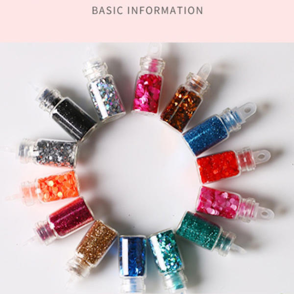 48 Flaskor/Box DIY Nagelharts Glitter Paljetter Kristall UV Epoxi Smycken Tillverkning Form Fyllmedel 3D Nagelkonst Tips Dekoration(Flerfärgad)