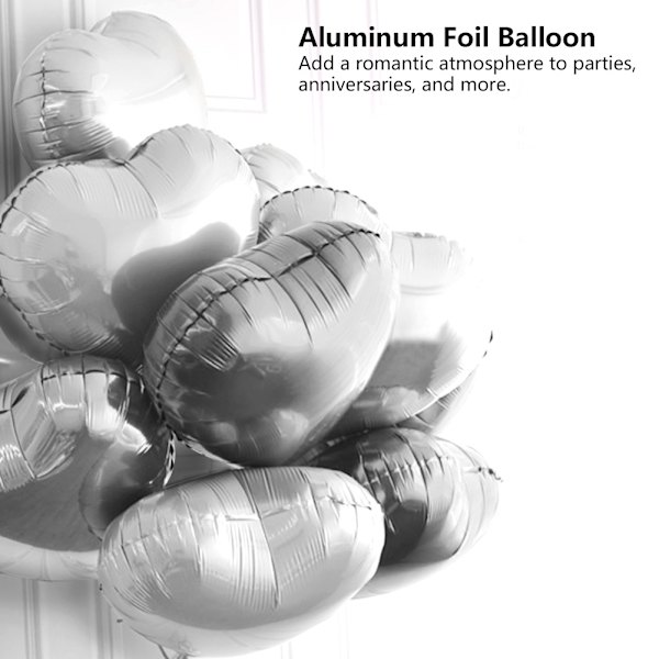 10 stk. 10\" Hjerte Aluminiumfolie Balloner Fest Bryllup Fødselsdag Dekoration (Sølv)