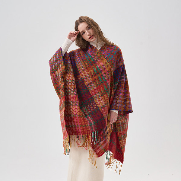 Dame Shawl Wrap Poncho Åben Front Shawl til Efterår Vinter