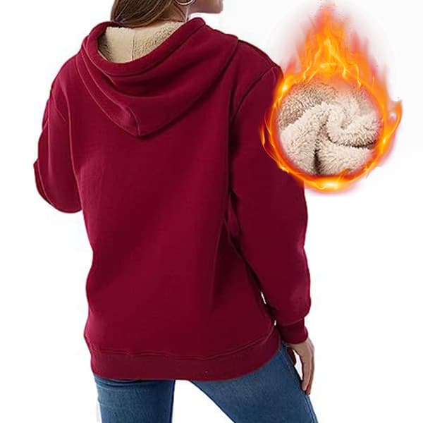 Casual Vinter Varm Fleece Sherpa Foret Pullover Hættetrøje til Kvinder Wine red