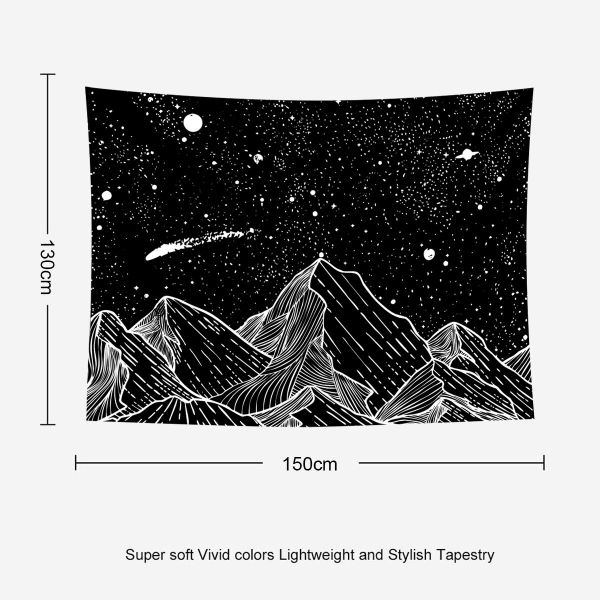 Stjärnhimmel gobeläng Berg gobeläng Måne Stjärna gobeläng svart