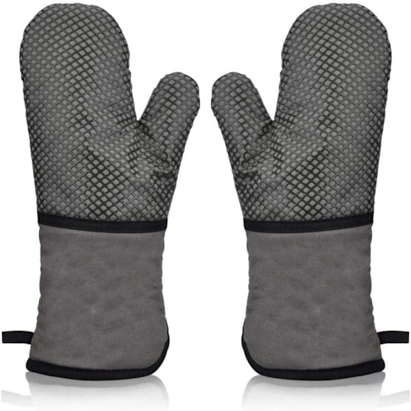 Good Grips Silikon Grytvante, Värmebeständiga Bakhandskar, Extra Långa Grå Matlagningshandskar med Halkfri Silikonrand för Grillning, Bakning