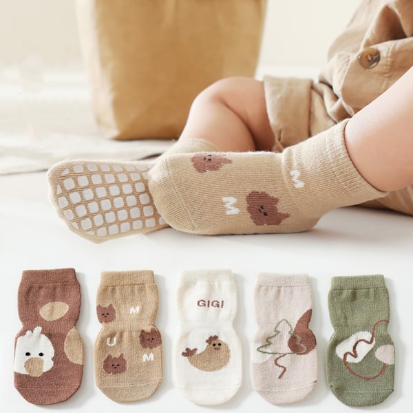 Babystrumpor Anti-Slip Tjocka - 5 Par Vinter Varma Småbarnsstrumpor Halkfria Strumpor Krypstrumpor för Flickor Pojkar