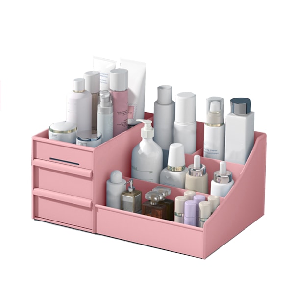Pink Makeup Opbevaringskasse i Plastik 26,5x16x12cm Kosmetik Skuffe Opbevaringsboks Multifunktionel Opbevarings Skuffer til Badeværelsesbord