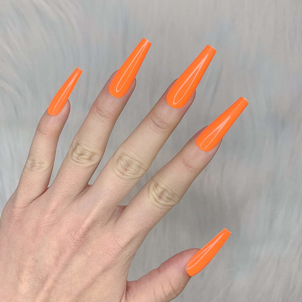 24 stk. Dyb Nude Ren Farve Ballerina Lang Kiste Glansende Falske Negle Tryk på Negle Falske Spidser Manicure til Kvinder og Piger