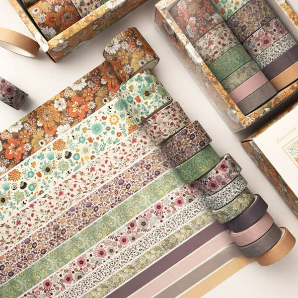 12 rullaa kukka-washi-teippaussettiä, kukka-washi-teippausta bullet journalille