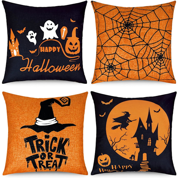 Dekorativa Halloween Kuddfodral för Soffa Säng, Klassiska Halloween Mönster Linne Material, Bred Användning Dekor för Inomhus Utomhus, Bekväma