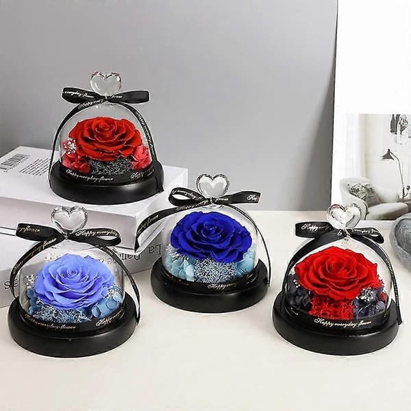 Evige Blomster I Hjerte Glas Kuppel Med Led Lys Evigt Bevarede Valentins Bryllupsgaver Til Kvinder