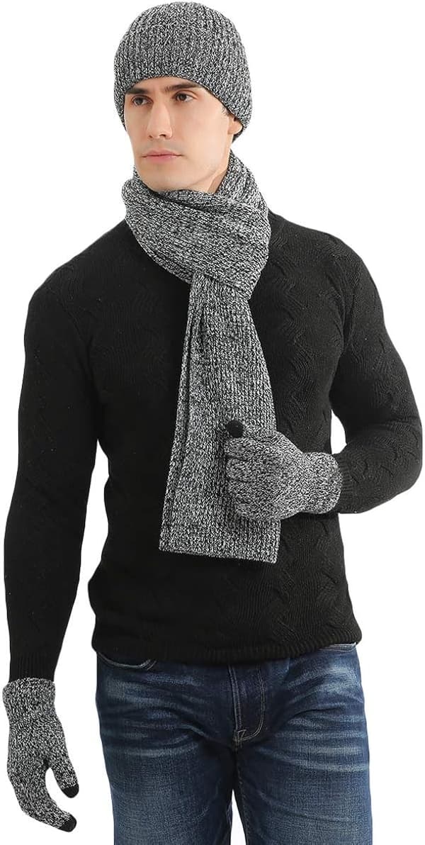 Herre Lue/Skjerf/Hanske Sett, KkvoGmle, Akryl, Grå