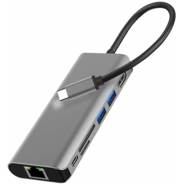 Hubb USB C MacBook Pro/Air, 7-i-1-adapter med 4K HDMI, 2 USB 3.0, SD/TF-kortläsare, USB C Multiport-hubb