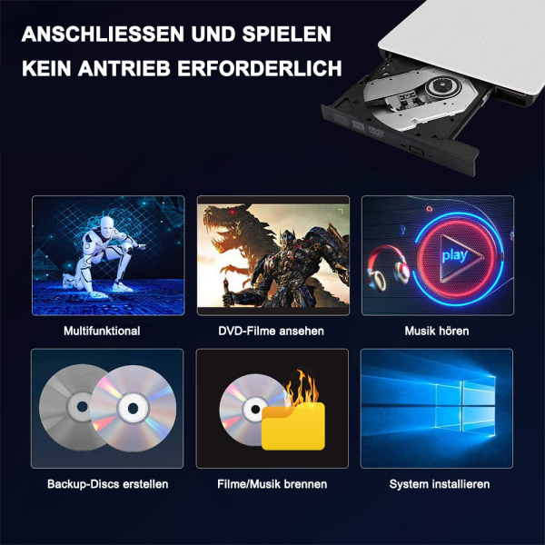 Extern CD DVD-enhet, USB 3.0 Bärbar CD DVD +/-RW-enhet Smal