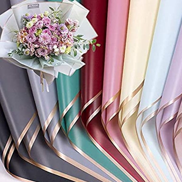 20 Kpl Kultareunainen Kukkakäärepaperi, DIY Lahjapakkaus, Wa