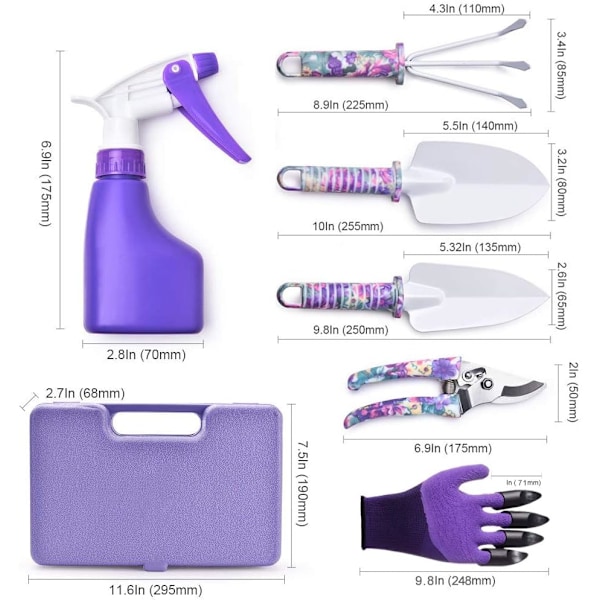 Polyester Organizer Tote, Trädgårdsredskap för kvinnor, Rostfritt stål 6-delars verktygssats, Trädgårdstillbehör med ergonomisk design, Rostskyddad trädgård