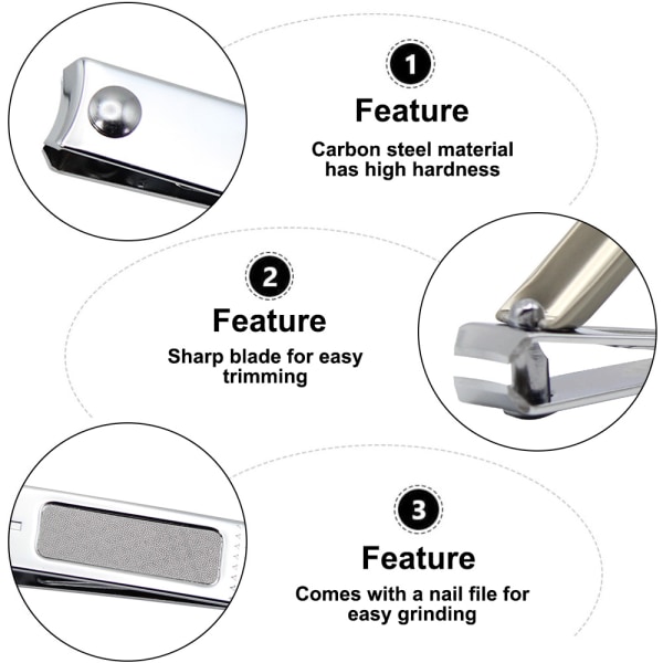 Negleklippersett, rustfritt stål negleklippersett med neglefil, skarpt og lett