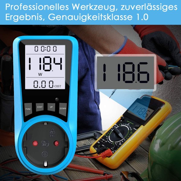 Blå Elkostnadskalkylator, Kumulativ Förbrukningsmätare för Hem och Kontor, Strömförbrukningsanalys med Automatisk Överbelastningsvarning,
