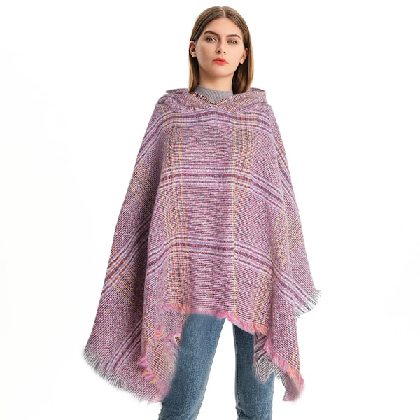 Naisten Ruudullinen Hupparihuivi Cape Shawl Poncho