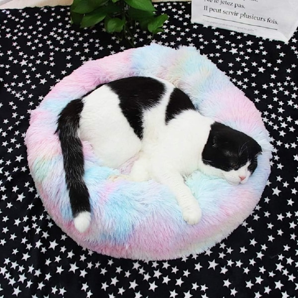 Rund Donut Seng Til Hund Kat Plys Soothing Comfy Sovemadras Kurv Farve 40cm