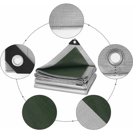 Bache de Protection PE Bache Piscine 3x3m 280g/m2,Couverture étanche bache imperméable et indéchirable, Gris/Vert