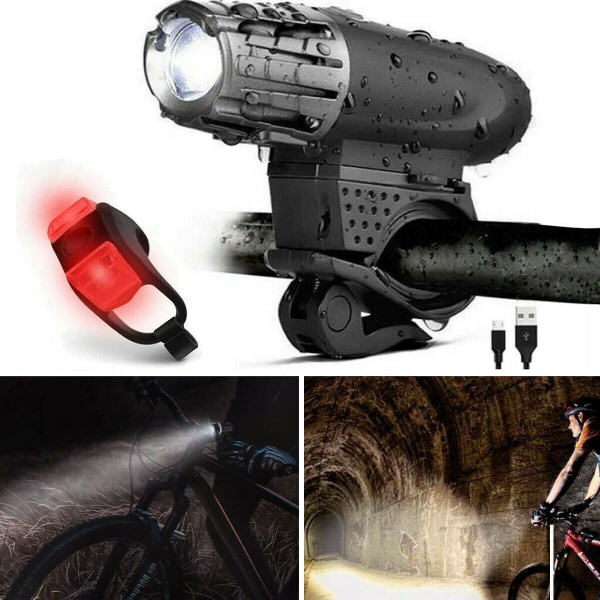 Ljusstarkt USB-laddningsbart cykellampset, cykellampor fram L