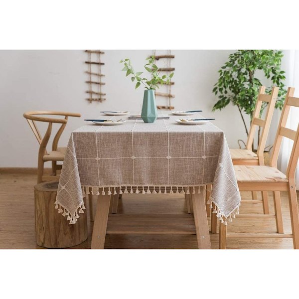 Quaste Tischdecke Kariert Baumwolle und Leinen Tischtuch Couchti