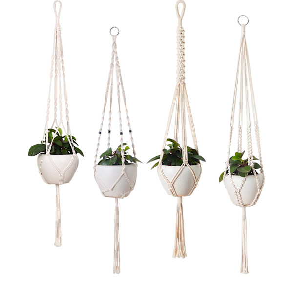 Hängande Macrame Växtställ 4-pack Bomullsrep Hängande Korg