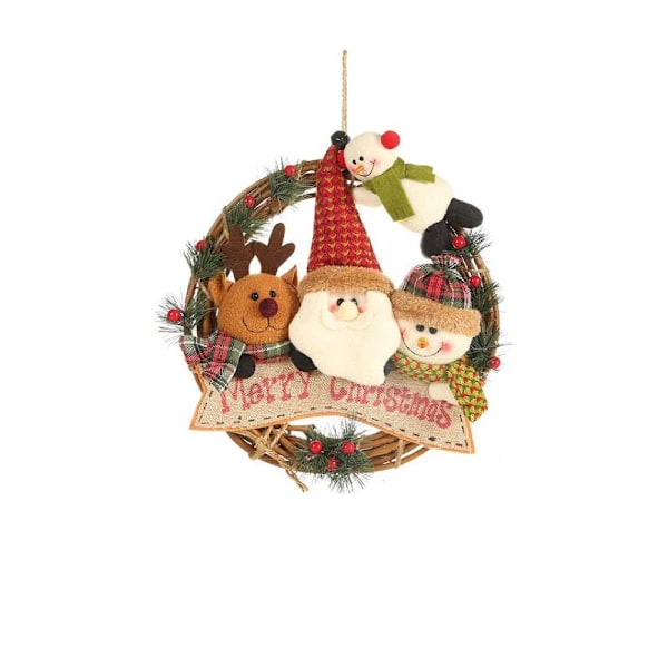 Julkrans med Snögubbedesign, Charmig \"Let it Snow\" Skylt, Krans med Rattanbas för Ytterdörr & Väggdekoration, Återanvändbar Juldekoration